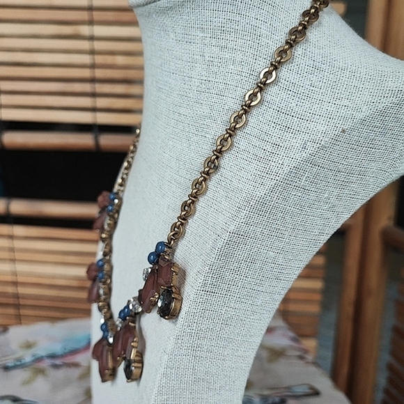 J. Crew Art Deco Revival Oxidized Brass Statement Necklace Lifesaver Clasp EUC - Picture 3 of 11